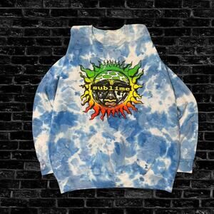 Sublime Sun Logo Tie Dye Crewneck Sweatshirt Blue Graphic Band Merch Reggae Ska